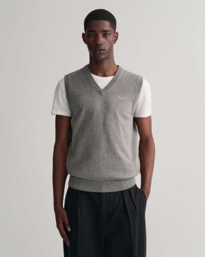 Gant Classic Cotton Men's Vest Dark Grey Melange | XQDPA-9587