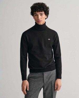 Gant Classic Cotton Turtleneck Men's Sweater Black | JAYNR-2890