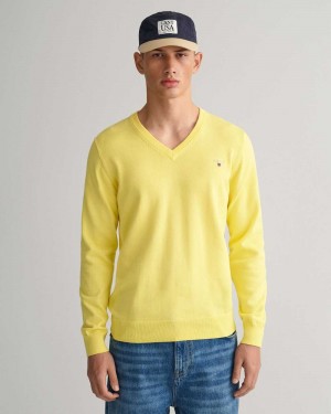 Gant Classic Cotton V-Neck Men's Sweater Clear Yellow | VNTDF-9380