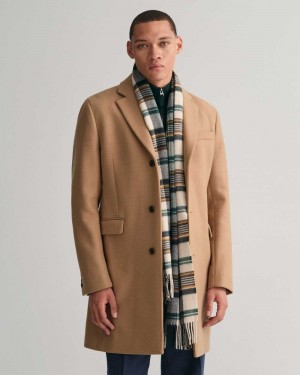 Gant Classic Tailored Fit Wool Topcoat Men's Coats Mustard Beige | PEXQF-1573