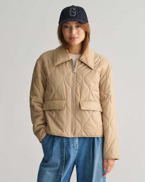 Gant Collared Quilted Women's Jackets Dark Khaki | RVDZB-2780