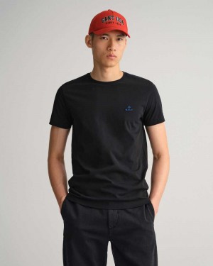 Gant Contrast Logo Men's T-Shirt Black | WNOTG-3786