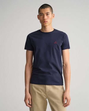 Gant Contrast Logo Men's T-Shirt Evening Blue | CZMSR-5014