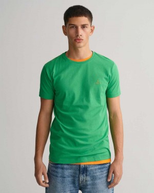 Gant Contrast Logo Men's T-Shirt Mid Green | FDETC-6410