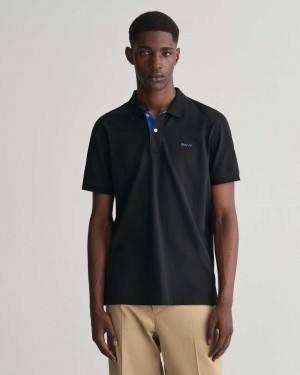 Gant Contrast Piqué Men's Polo Shirt Black | WYZBV-0293