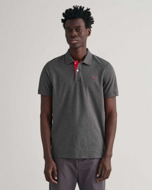 Gant Contrast Piqué Men's Polo Shirt Dark Grey | TXCKB-3625