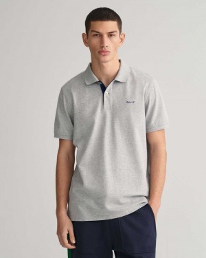 Gant Contrast Piqué Men's Polo Shirt Grey Melange | BOXGK-1356