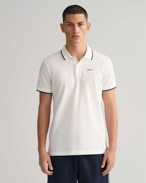 Gant Contrast Tipped Piqué Men's Polo Shirt White | CPOVJ-9641