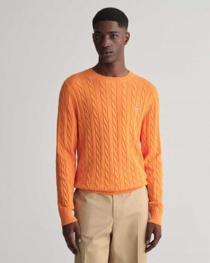 Gant Cotton Cable Knit Crew Neck Men's Sweater Deep Apricot | UBSDE-3478