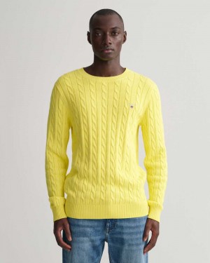 Gant Cotton Cable Knit Crew Neck Men's Sweater Clear Yellow | BITHC-3926