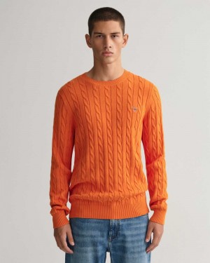 Gant Cotton Cable Knit Crew Neck Men's Sweater Pumpkin Orange | UIZYL-6530