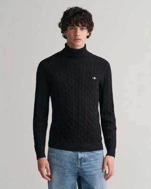 Gant Cotton Cable Knit Turtleneck Men's Sweater Black | WSMJA-1569