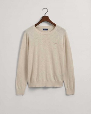 Gant Cotton Linen Crew Neck Men's Sweater Light Gray Brown | EARQH-8316