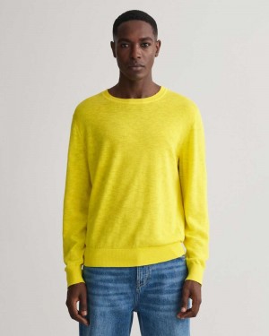 Gant Cotton Linen Crew Neck Men's Sweater Sun Yellow | QIVBL-9310