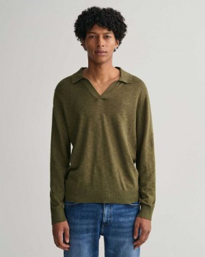 Gant Cotton Linen Polo Men's Sweater Racing Green | BRAGQ-0543