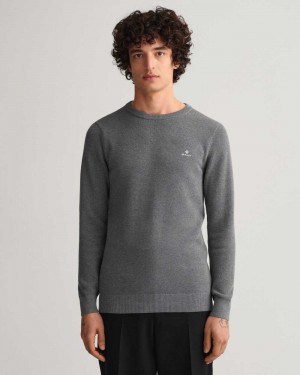 Gant Cotton Piqué Crew Neck Men's Sweater Dark Grey Melange | SKRBH-9183