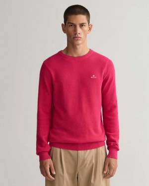 Gant Cotton Piqué Crew Neck Men's Sweater Purple Red | PCXSG-6915