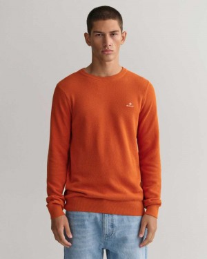 Gant Cotton Piqué Crew Neck Men's Sweater Pumpkin Orange | SADUP-8574