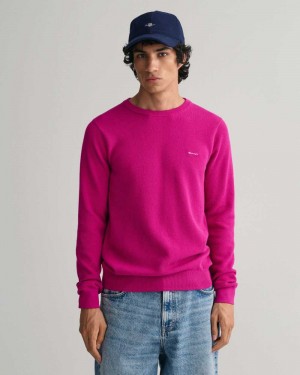 Gant Cotton Piqué Crew Neck Men's Sweater Barley Pink | LHFYJ-1204