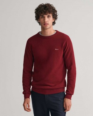 Gant Cotton Piqué Crew Neck Men's Sweater Plumped Red | BPZJX-6390