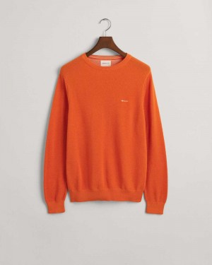 Gant Cotton Piqué Crew Neck Men's Sweater Deep Apricot | AQNXM-9814