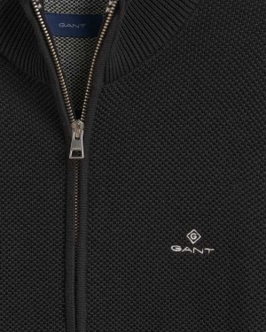 Gant Cotton Piqué Half-Zip Men's Cardigan Black | LBMEZ-5207