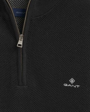 Gant Cotton Piqué Half-Zip Men's Sweater Black | QUPAC-8021