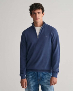 Gant Cotton Piqué Half-Zip Men's Sweater Dusty Blue Sea | PNIYR-3290