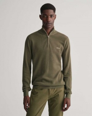 Gant Cotton Piqué Half-Zip Men's Sweater Racing Green | ODLYU-0271