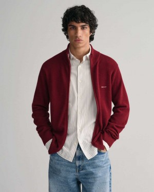 Gant Cotton Piqué Zip Men's Cardigan Plumped Red | KDYSA-5617