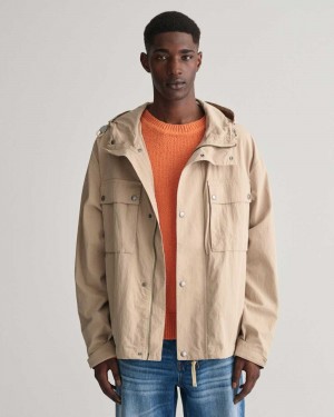 Gant Cotton Windbreaker Men's Jackets Concrete Beige | PUAEH-7659