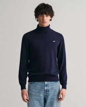 Gant Cotton Wool Turtleneck Men's Sweater Evening Blue | NVCIS-2943