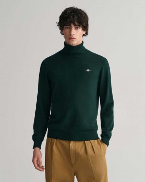 Gant Cotton Wool Turtleneck Men's Sweater Tartan Green | OVUQS-4023