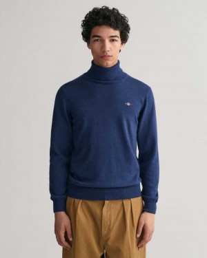 Gant Cotton Wool Turtleneck Men's Sweater Marine Melange | TBNZR-8436