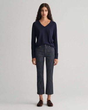 Gant Cropped Rope Striped Women's Jeans Evening Blue | NGEOT-3567