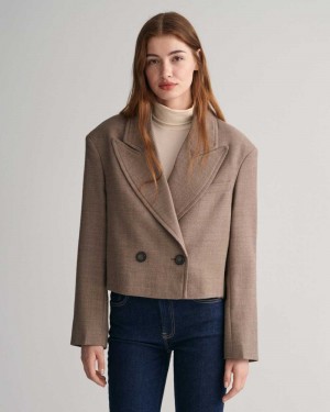 Gant Cropped Wool Women's Blazer Desert Brown | GLXEC-5638