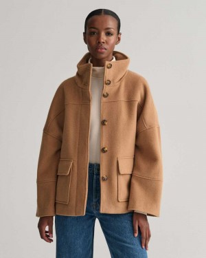 Gant Cropped Wool Women's Jackets Warm Khaki | YZIAQ-2589