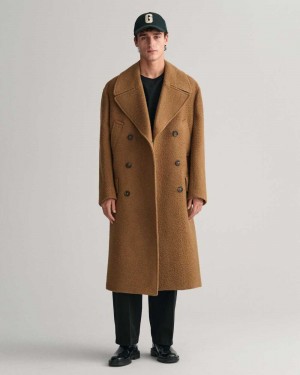 Gant Double-Breasted Wool Men's Coats Mustard Beige | FEBZD-0874