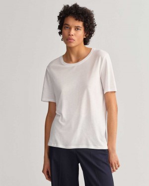 Gant Drape Women's T-Shirt White | OQSNA-1389