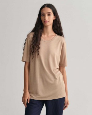 Gant Draped Women's T-Shirt Horn Beige | EPWCZ-2564