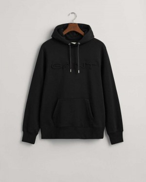 Gant Embossed Men's Hoodie Black | ORGMC-3462