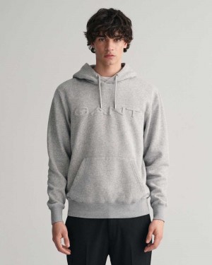 Gant Embossed Men's Hoodie Grey Melange | KHBWP-2967