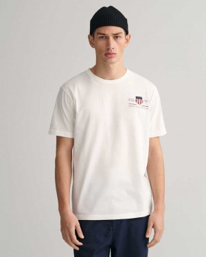 Gant Embroidered Archive Shield Men's T-Shirt White | MKVHI-0961