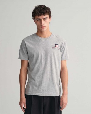 Gant Embroidered Archive Shield Men's T-Shirt Grey Melange | YRQMG-7302