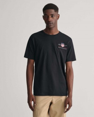 Gant Embroidered Archive Shield Men's T-Shirt Black | WFPXG-3879