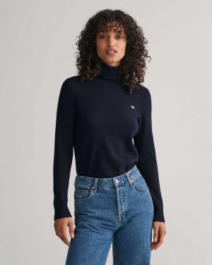 Gant Extra Fine Turtleneck Women's Sweater Evening Blue | EXZRA-4801