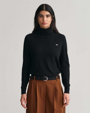 Gant Extra Fine Turtleneck Women's Sweater Black | NLQDE-4307