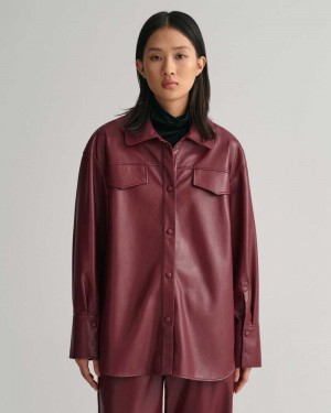 Gant Faux Leather Over Women's Shirts Plumped Red | YCVBT-0685