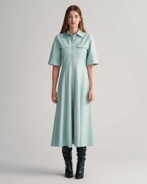 Gant Faux Leather Shirt Women's Dress Dusty Turquoise | TUPGW-2391