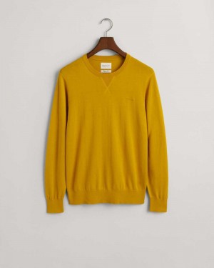 Gant Fine Cotton Crew Neck Men's Sweater Dark Mustard Yellow | PUYMG-5362